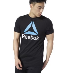 Koszulki Męskie Reebok QQR- Stacked Czarne/Niebieskie PL 91PMKSI